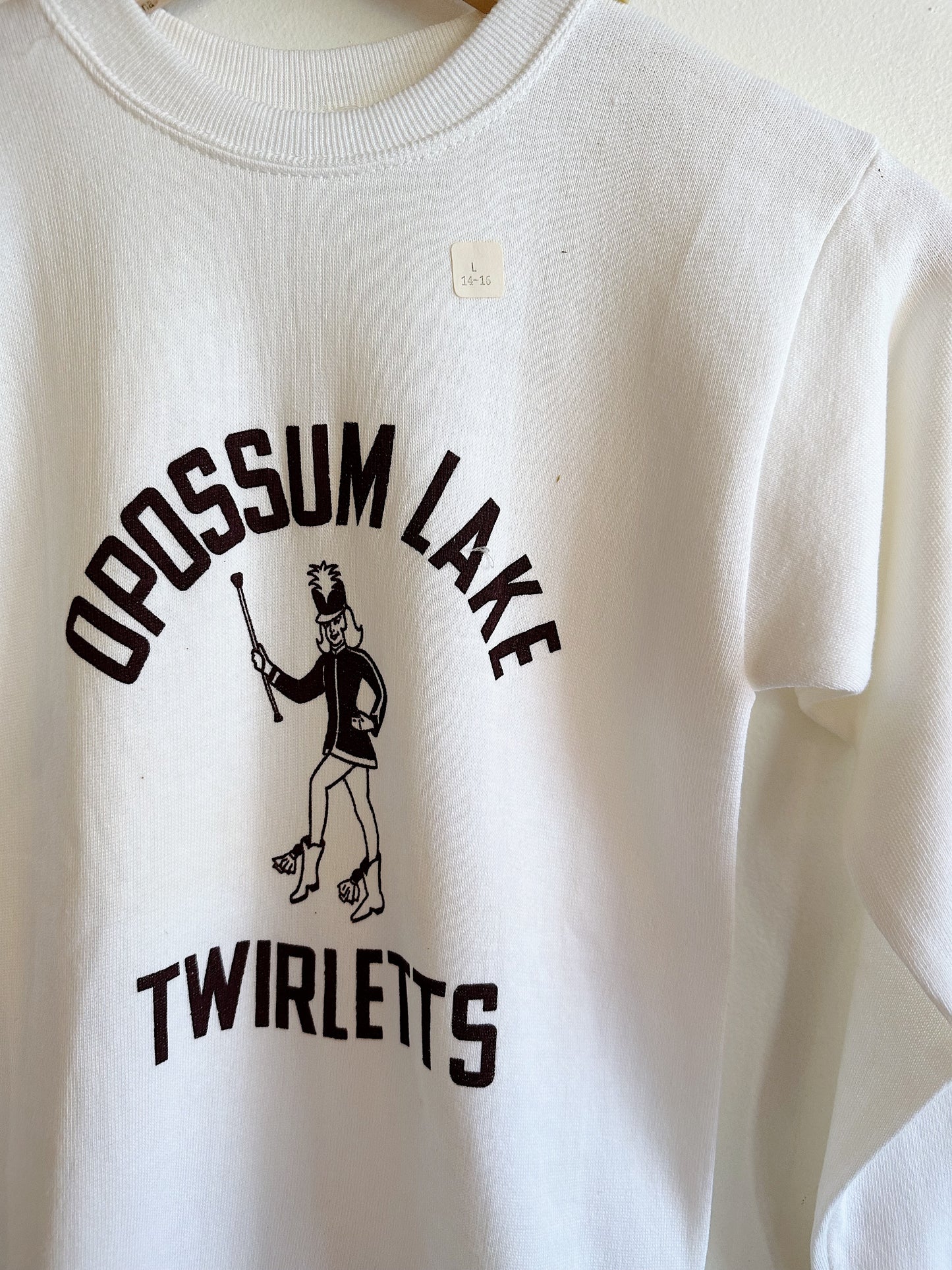 New old stock opossum lake twirletts graphic sweatshirt close upfront 