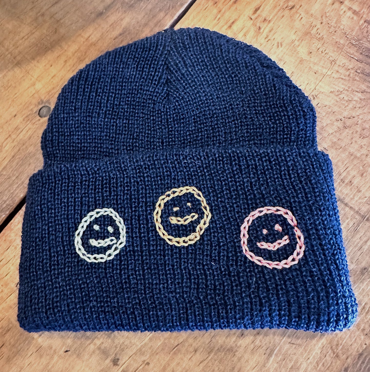 Hand Embroidered Smiley Watch Caps