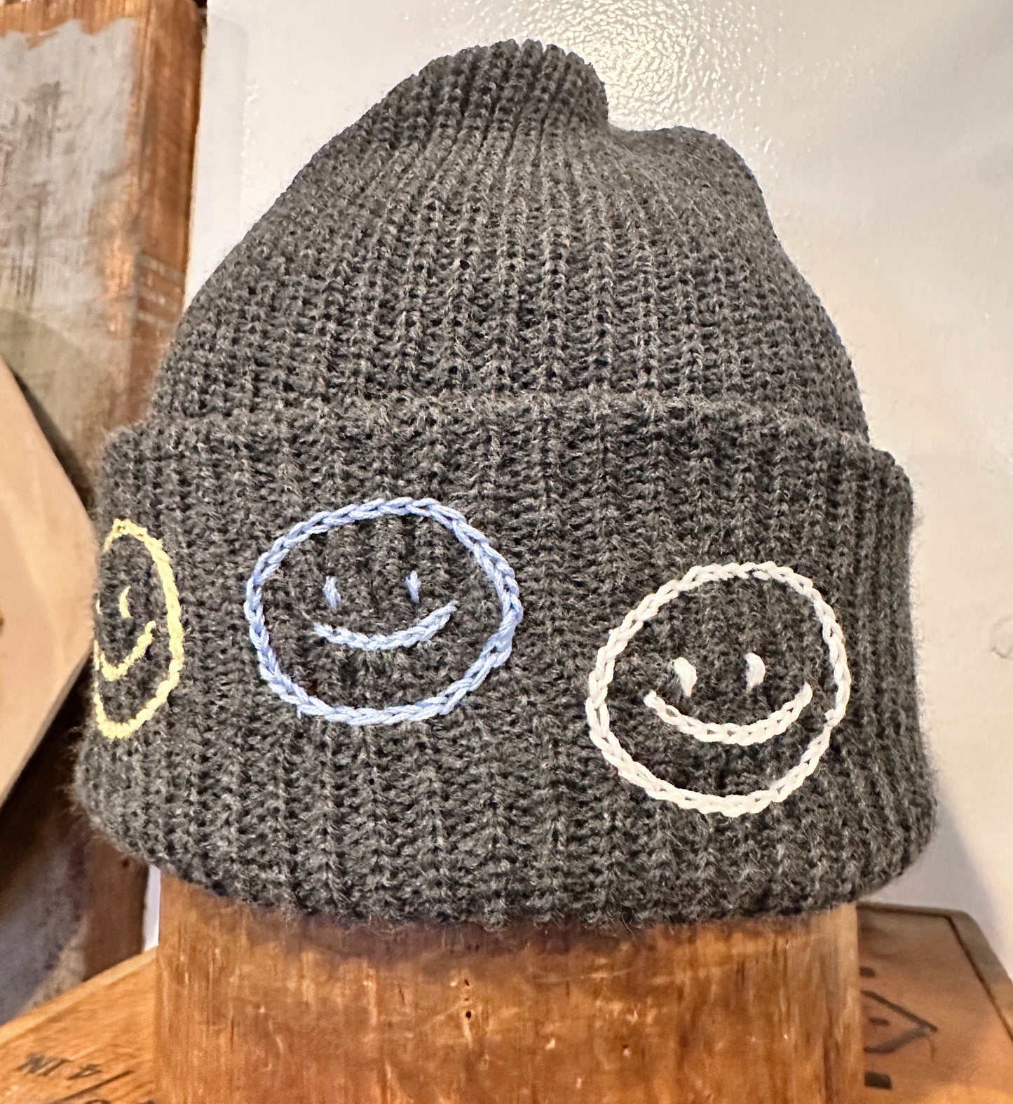 Hand Embroidered Smiley Watch Caps