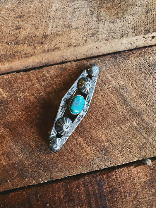 Silver Turquoise Thunderbolt Brooch Pin