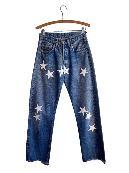 Levis Redlines denim jeans with customized star patches 
