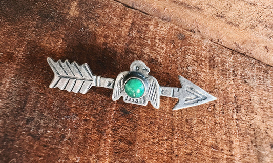 Silver Turquoise Thunderbird Arrow Pin