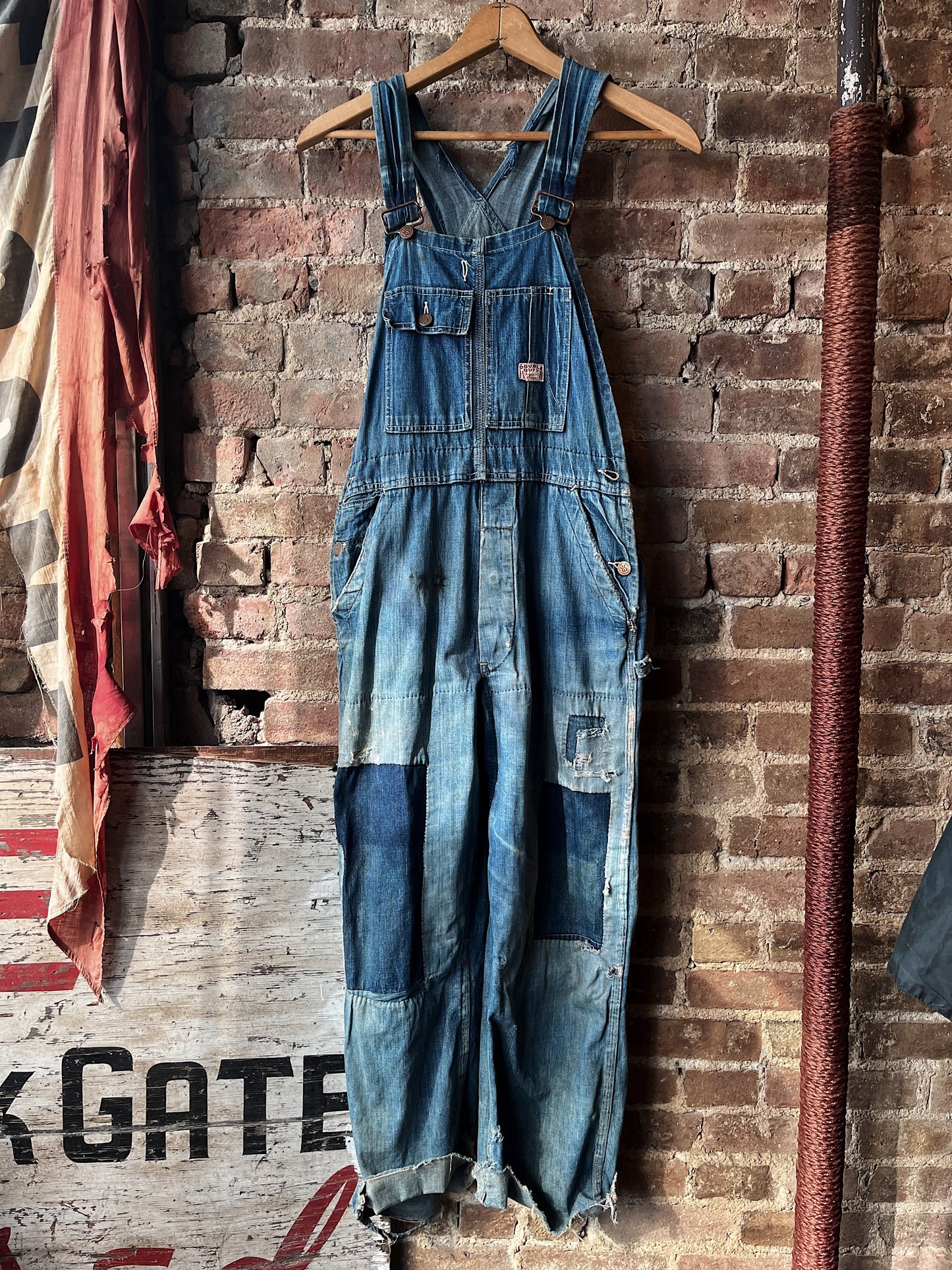 40s Strong Reliable Patched Denim Overalls