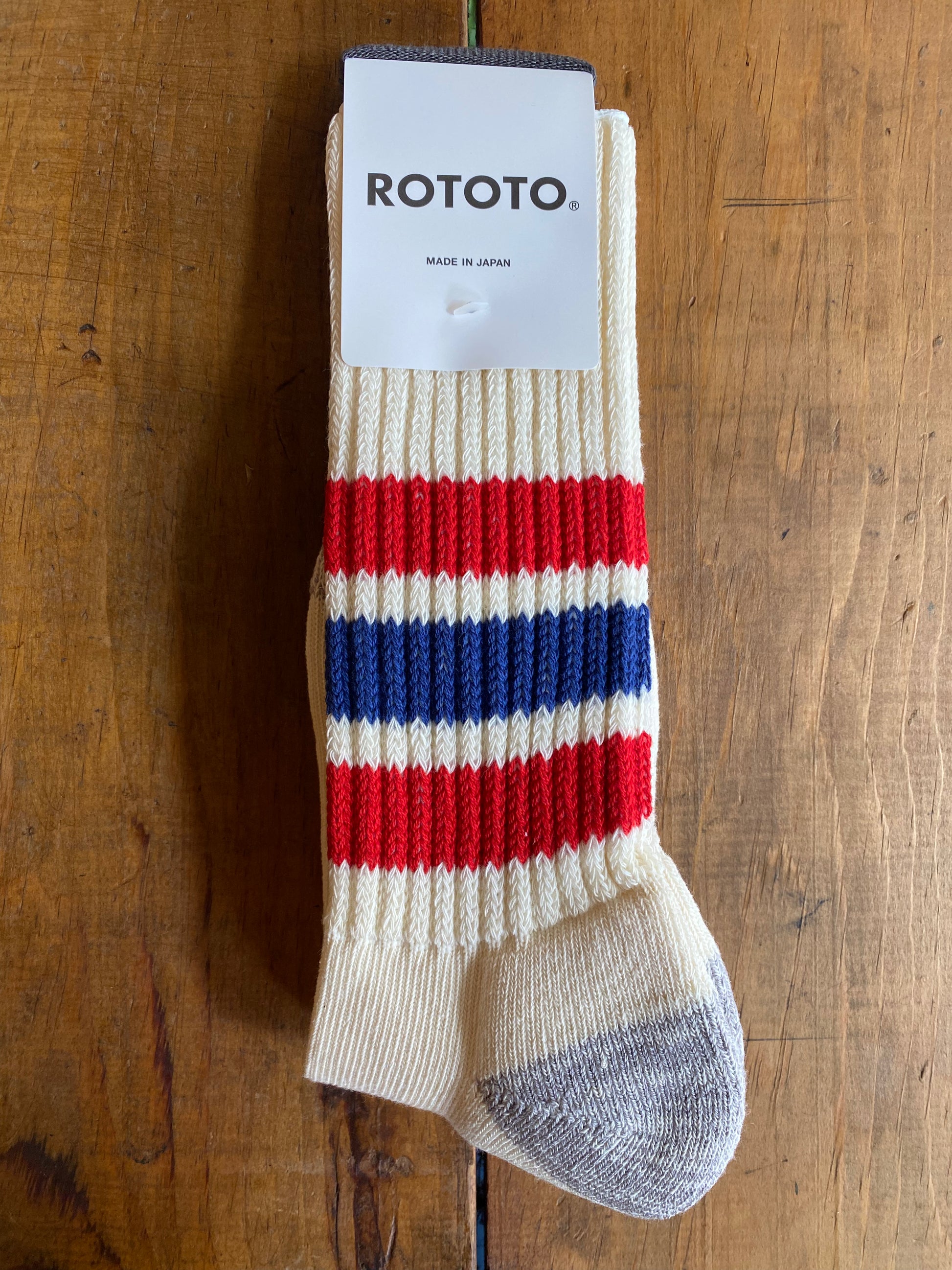 Chili red/ blue striped old school socks 